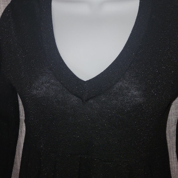 🌼3 for 30🌼CafeBrand sparkly Y2K Sweater Mini Dress Sz L v scoop neck - Picture 4 of 8